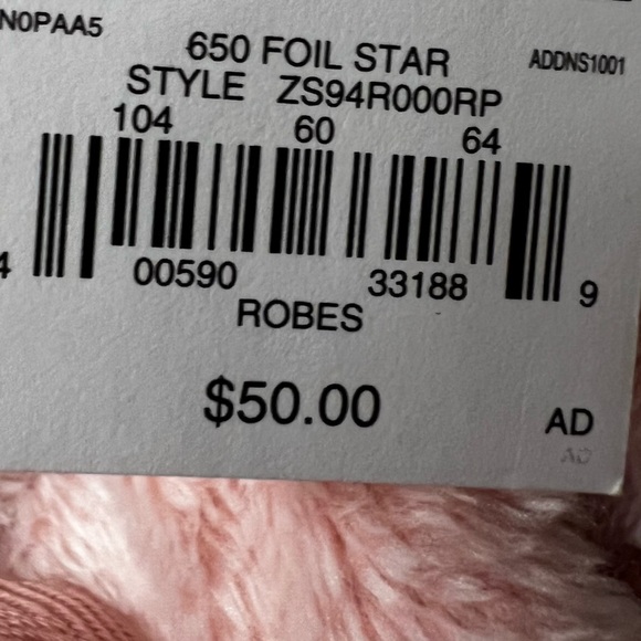Long pink Plush Robe metallic silver stars small NWT - Picture 7 of 9